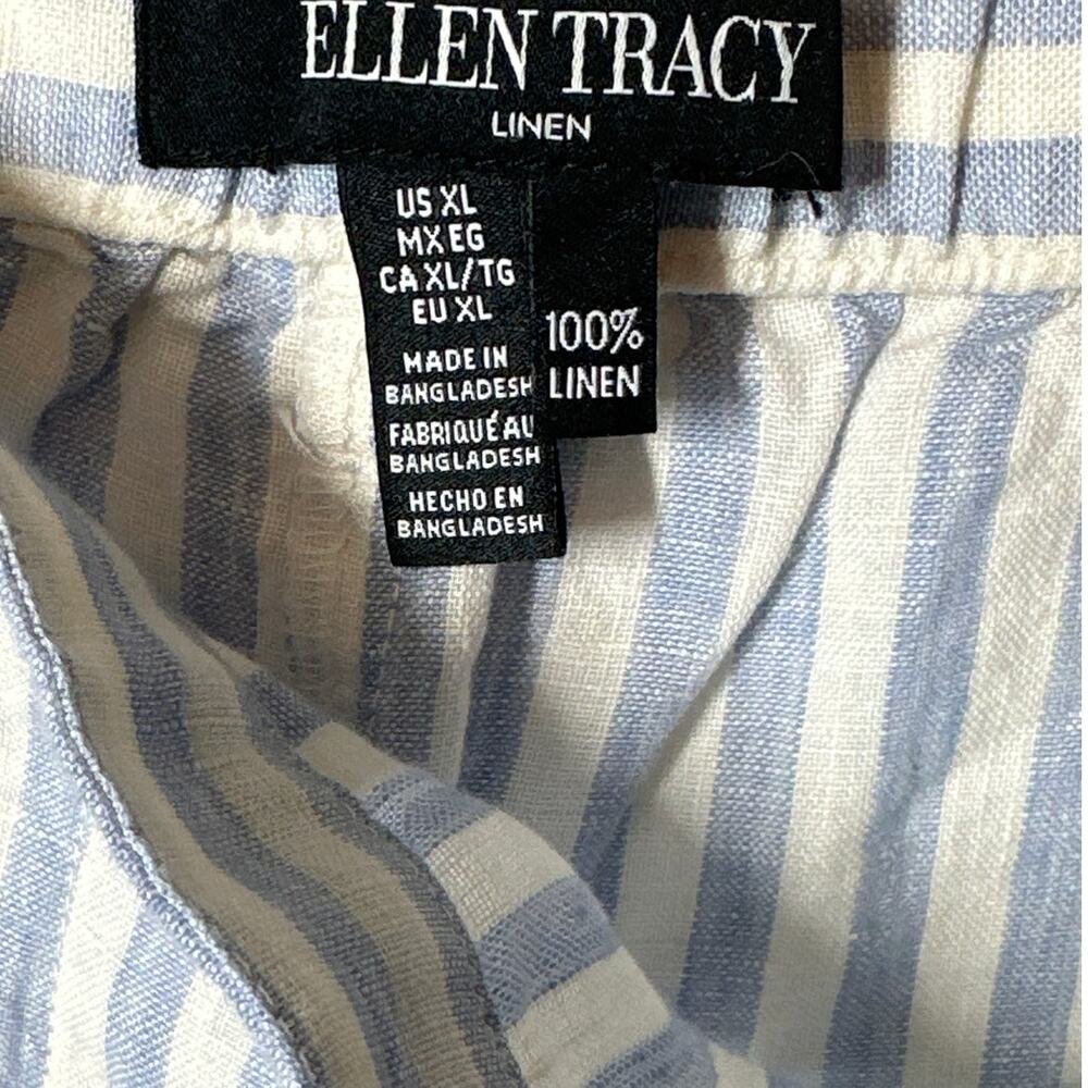 Ellen Tracy Linen Wide Leg Cropped Capri Pants Stripes Size XL Nautical Beachy - Picture 11 of 13